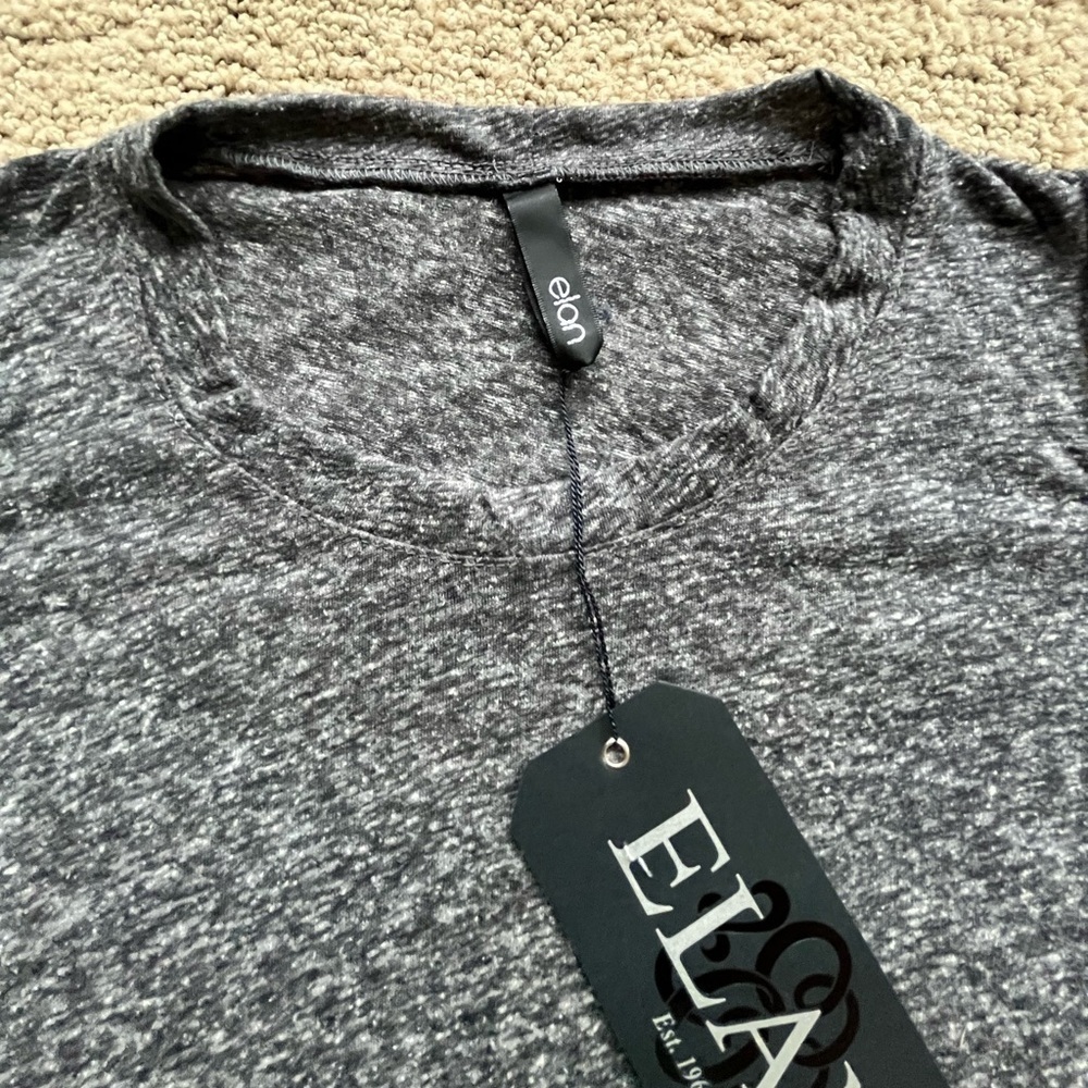 Elan Cold Shoulder Fitted Long Sleeve Sheer Tee - Picture 3 of 10